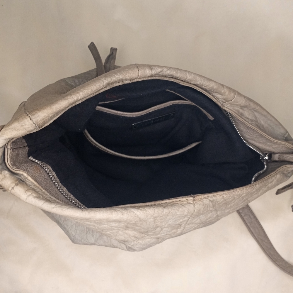 Anthropologie Taupe Leather Hobo with Woven Front Detail - Picture 7 of 9
